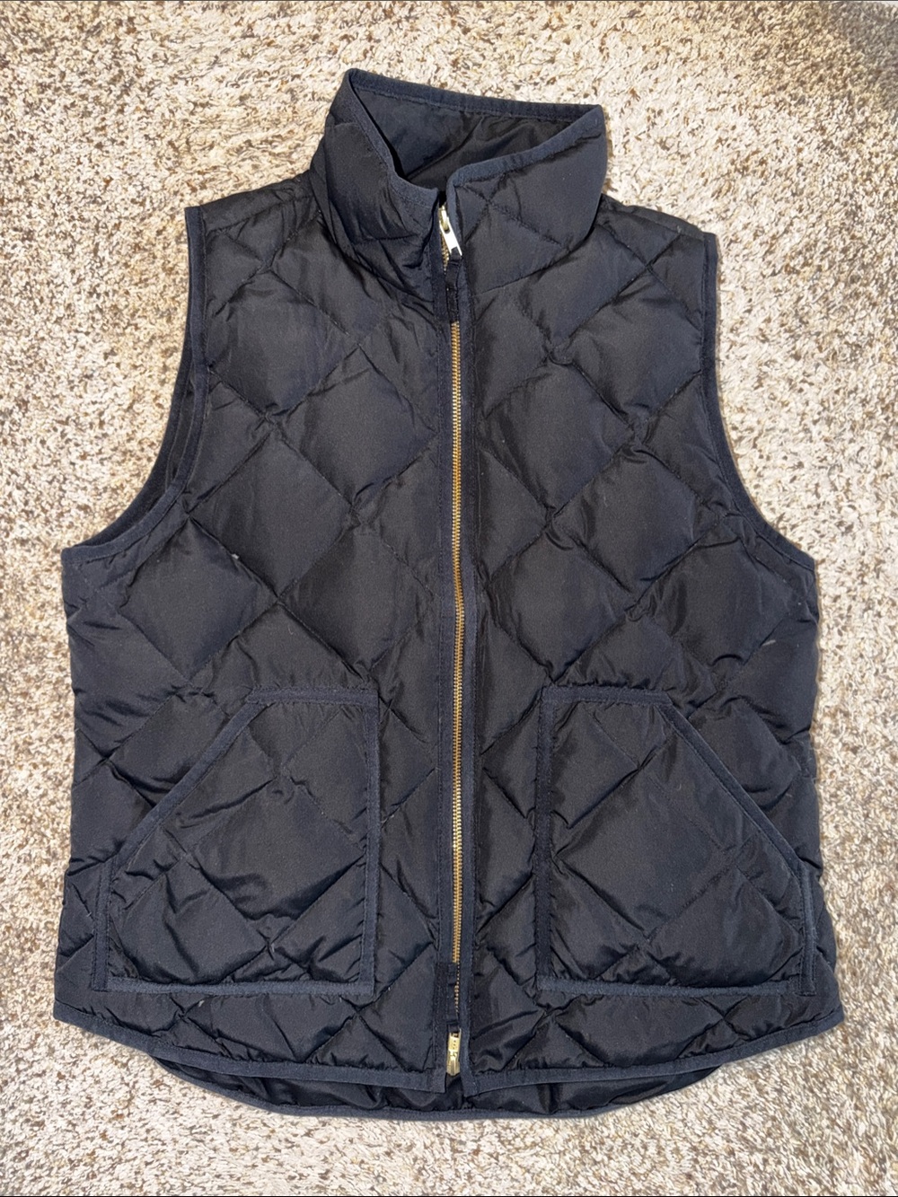 J. Crew Black Quilted Puffer Vest with Gold Zipper